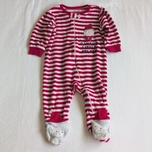 joe fresh santa striped velour zipper footie sleeper pajamas 6-12 months baby